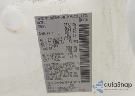 2016 Nissan Rogue Sl from USA, damaged, VIN 5N1AT2MV6GC844089